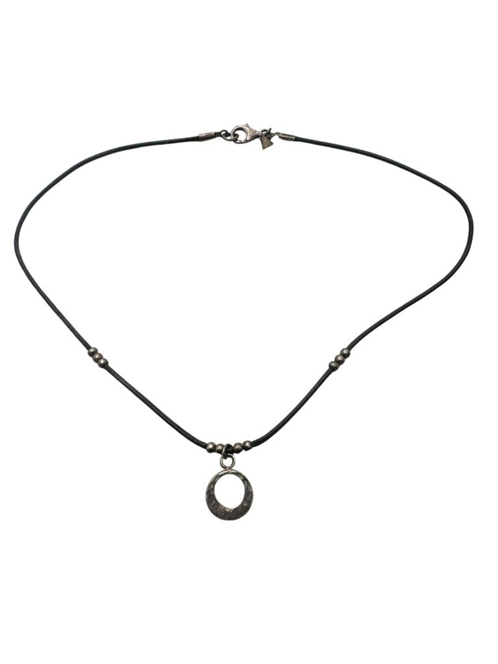 Silpada N1687 Black Leather Sterling Silver Hammered Circle Necklace